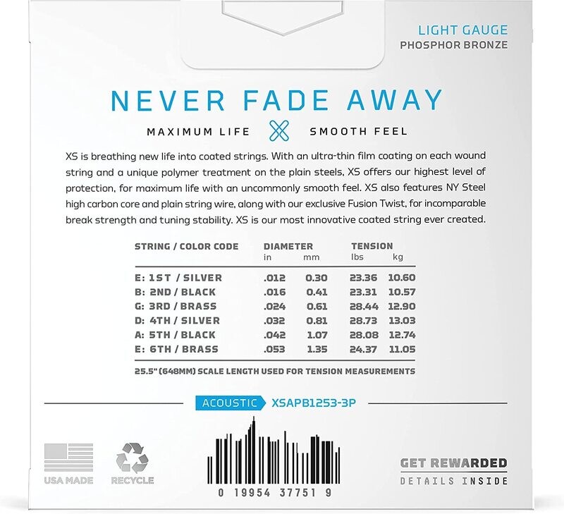 D'Addario XS Phosphor - XSAPB1253-3P - 12-53 Light, 3-Pack