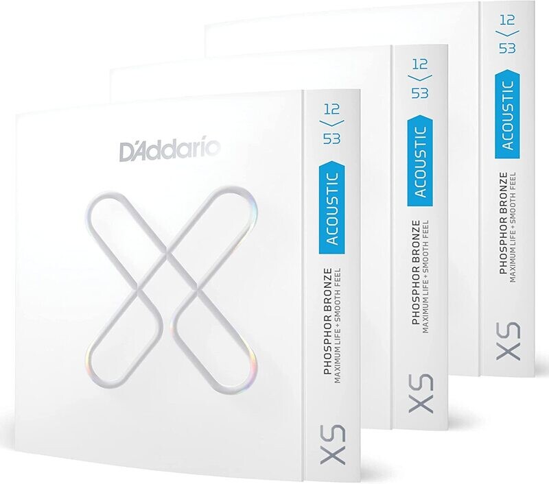 D'Addario Guitar Strings - XS Phosphor Bronze Coated Acoustic Guitar Strings - XSAPB1253-3P - Maximum Life with Smooth Feel & Exceptional Tone - For 6 String Guitars - 12-53 Light, 3-Pack D'Addario Guitar Strings - XS Phosphor Bronze Coated Acoustic Guitar Strings - XSAPB1253-3P - Maximum Life with Smooth Feel & Exceptional Tone - For 6 String Guitars - 12-53 Light, 3-Pack