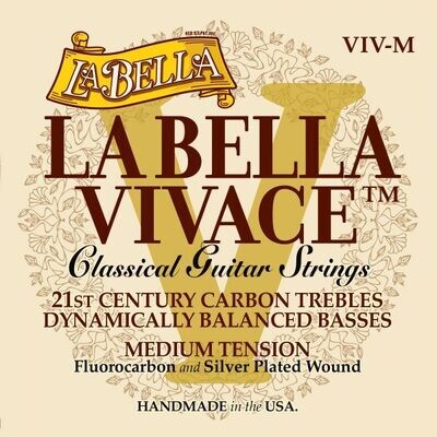 LaBella Vivace Fluorocarbon Classical Guitar Strings - Medium Tension (VIV-M) - Made in the USA