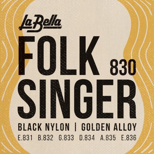 LaBella 830 Folk Singer - Golden Alloy Wound Basses, Black Nylon Trebles, Ball Ends Classical Guitar Strings - Made in the USA