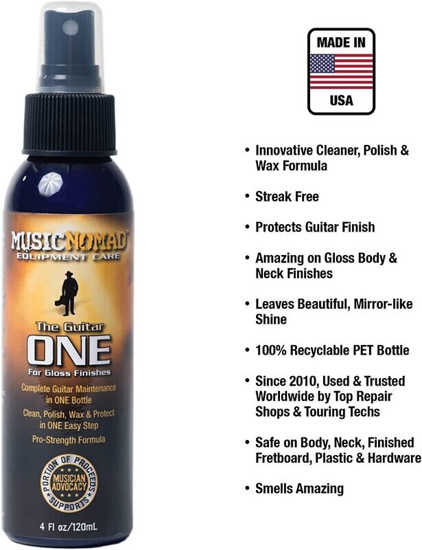 MusicNomad Guitar ONE All-in-1 Cleaner, Polish, and Wax, 4 oz. (MN103)
