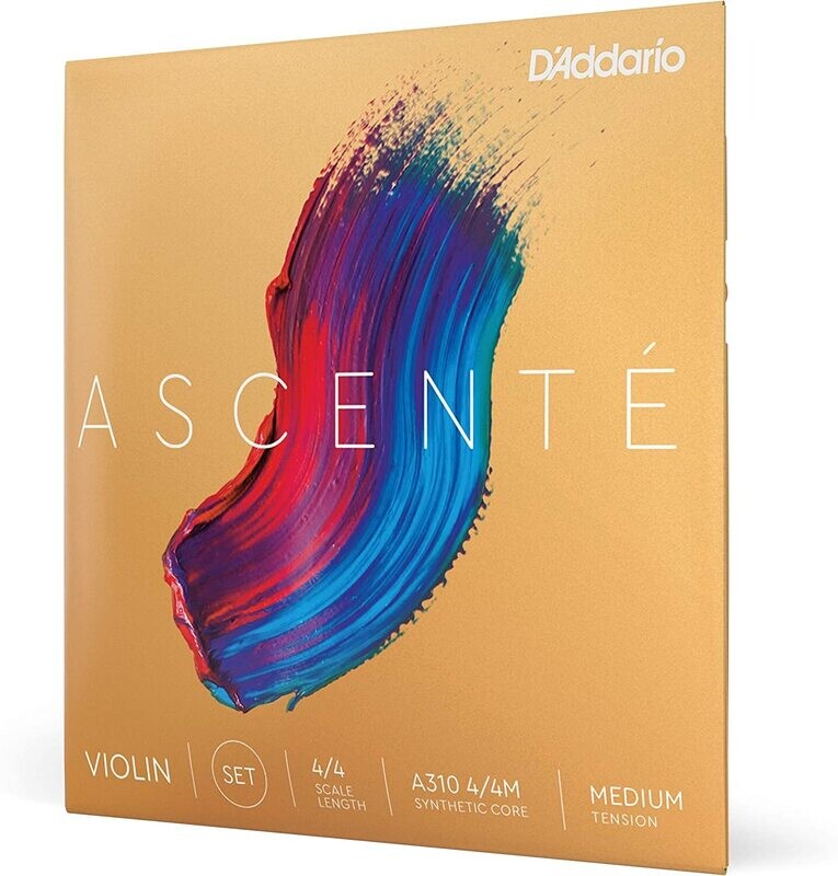 D'Addario Ascente 4/4 Size Violin Strings Set with Bal Ends and Synthetic Core - A310 4/4M - Full Set - Medium Tension