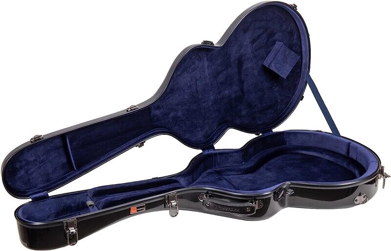 Crossrock 335 style guitar case, Fiberglass hard shell with Backpack Straps, Black (CRF2020SABK)