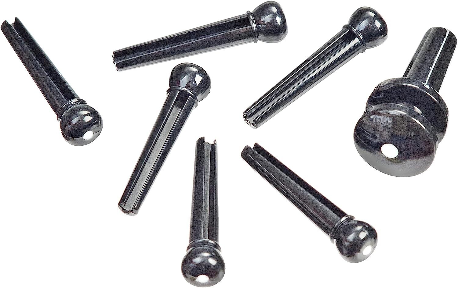 D'Addario Injected Molded Bridge Pins with End Pin Set, Ebony with Ivory Dot