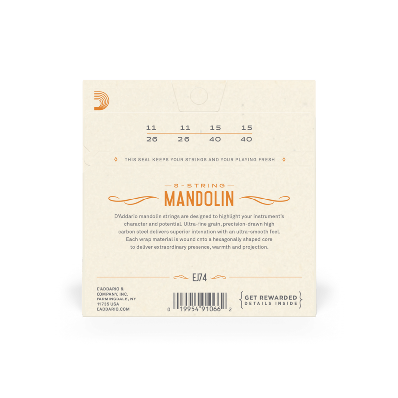 D'Addario Mandolin Strings - Mandolin Strings - Phosphor Bronze - For 8 String Mandolin - Rich, Full Tonal Spectrum - EJ74 - Medium, 11-40