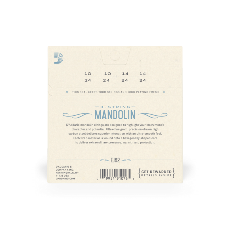 D'Addario EJ62 80/20 Bronze Mandolin Strings, Light, 10-34