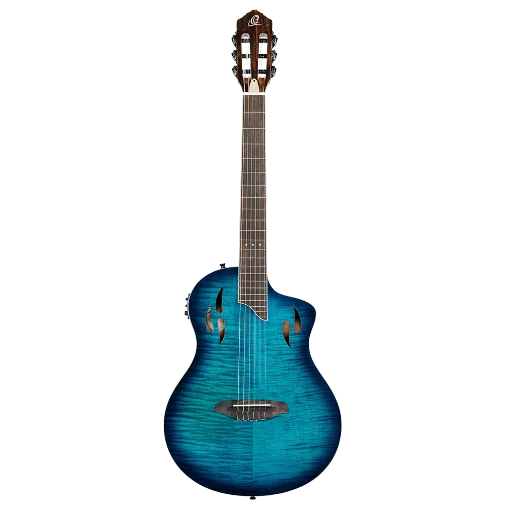 Ortega Tourplayer Deluxe Series - Full size nylon string guitar - Thinbody - Flamed Maple - Blue - RTPDLX-FMA Ortega Tourplayer Deluxe Series - Full size nylon string guitar - Thinbody - Flamed Maple - Blue - RTPDLX-FMA