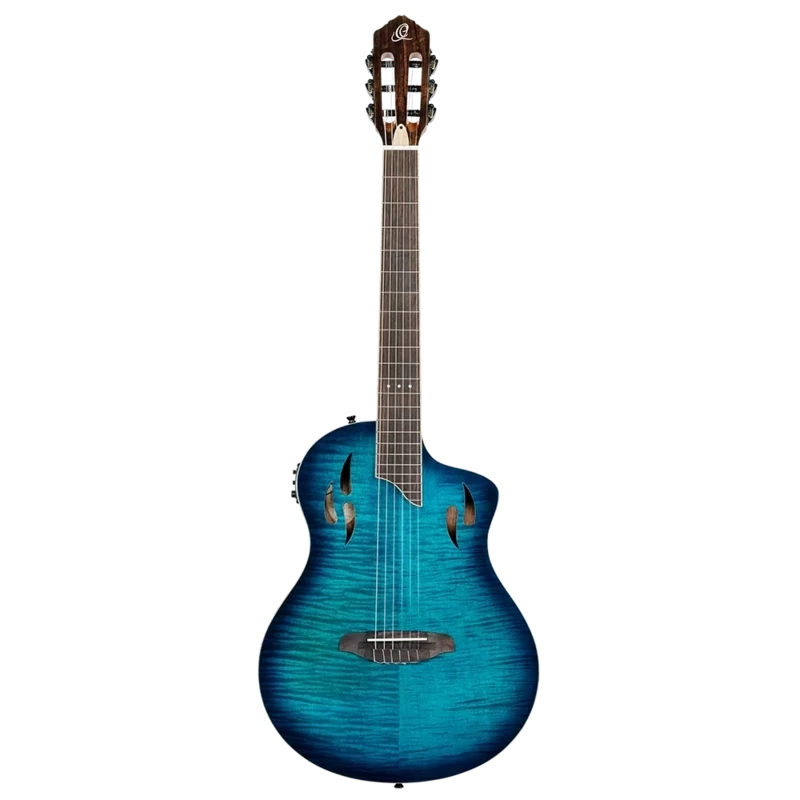 Ortega Tourplayer Deluxe Series - Full size nylon string guitar - Thinbody - Flamed Maple - Blue - RTPDLX-FMA​