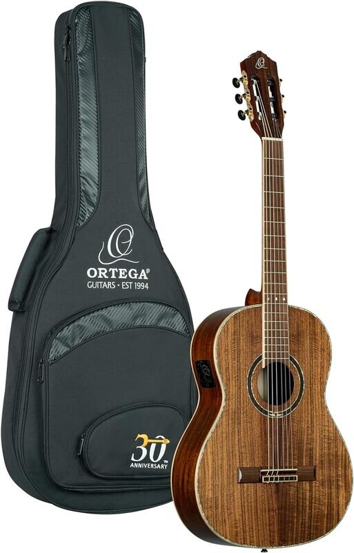 Ortega 30th Anniversary AAA Flamed Acacia - Acoustic-Electric Nylon Classical Guitar w/Bag -  Slim Neck