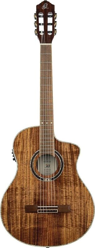 Ortega 30th Anniversary AAA Flamed Acacia - Acoustic-Electric Cutaway Nylon Classical Guitar w/Bag -  Slim Neck
