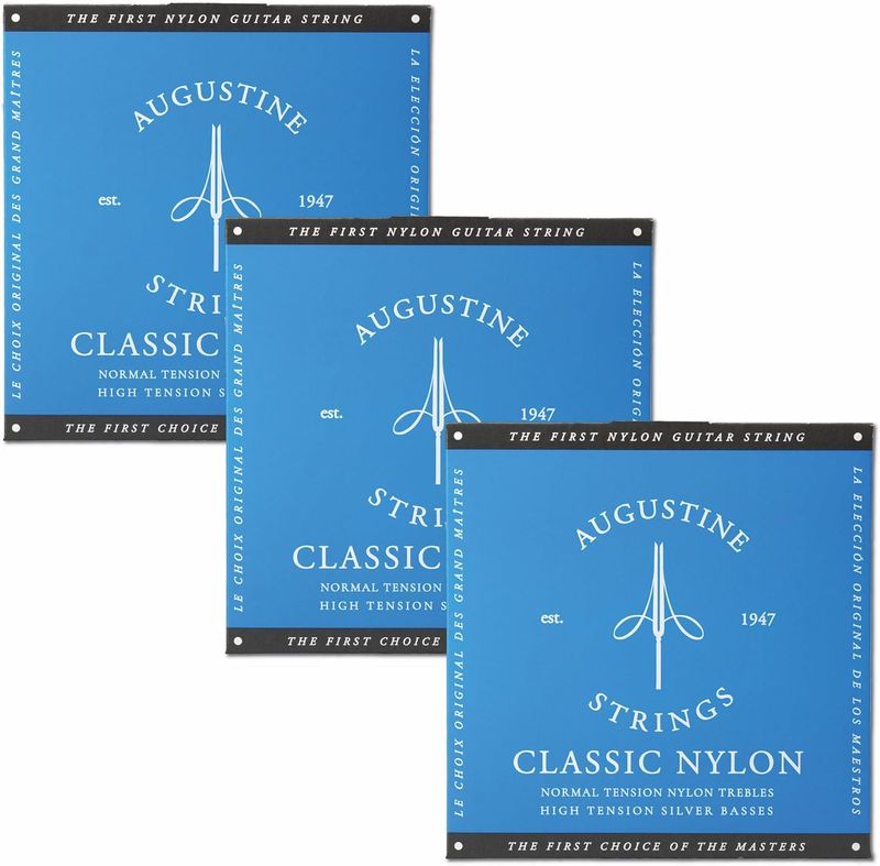 Augustine Classic Blue - High Tension Classical Guitar Strings - The Original Nylon String 3-Pack