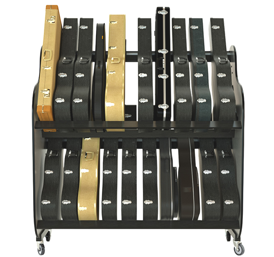 Classroom Double Stack Guitar Rack Stand with Wheels - Holds 20-22 Guitars in Cases - Model # BRDGC