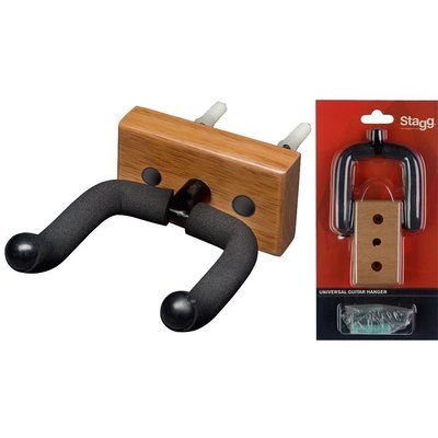 Stagg GUH-WN Wall Mounted Guitar Holder with Rectangular Wooden Base - Black