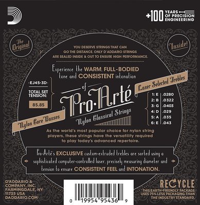 D'Addario EJ45-3D Pro-Arte Nylon Classical Guitar Strings - Normal Tension - 3 Sets