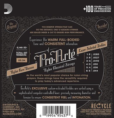 D'Addario EJ46-3D Pro-Arte Nylon Classical Guitar Strings - Hard Tension - 3 Sets