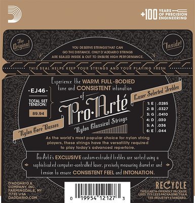 D'Addario EJ46 Pro-Arte Nylon Classical Guitar Strings, Hard Tension