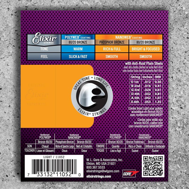 Elixir Acoustic Guitar Strings, 80/20 Bronze, Light 12-53