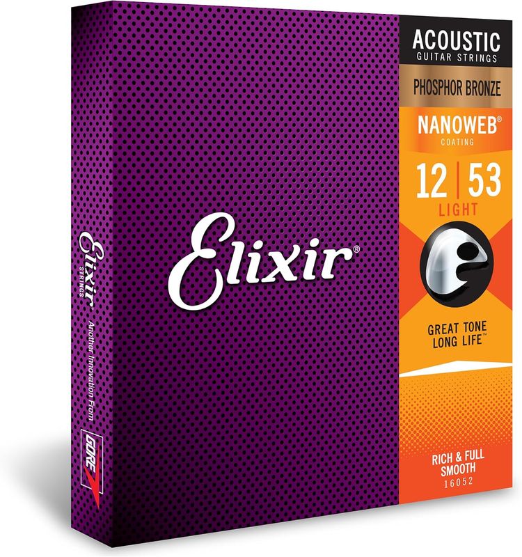 Elixir Acoustic Guitar Strings, Phosphor Bronze Nanoweb, Light 12-53