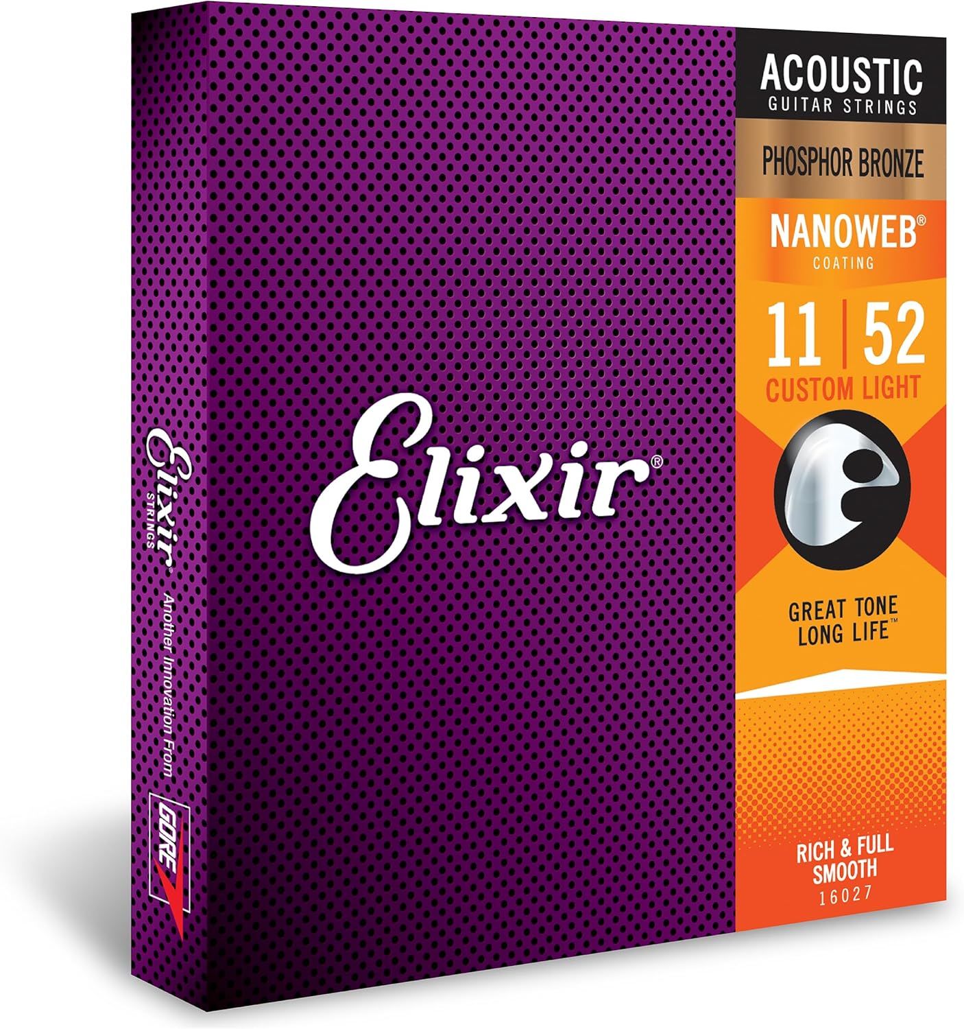 Elixir Acoustic Guitar Strings, Phosphor Bronze Nanoweb, Custom Light 11-52 Elixir Acoustic Guitar Strings, Phosphor Bronze Nanoweb, Custom Light 11-52