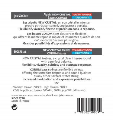 Savarez 500CRJ - Mixed Tension Classical Guitar Strings - NT Trebles, HT Basses