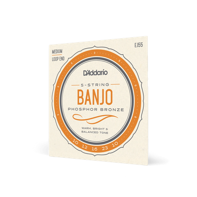 D'Addario EJ55 Banjo Strings 5 String Set - Banjo Strings Set - Phosphor Bronze, Medium, 10-23