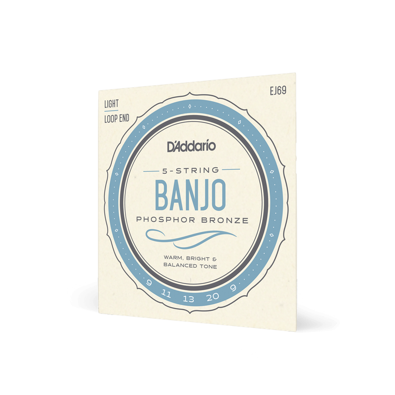 D'Addario EJ69 Phosphor Bronze 5-String Banjo Strings, Light, 9-20
