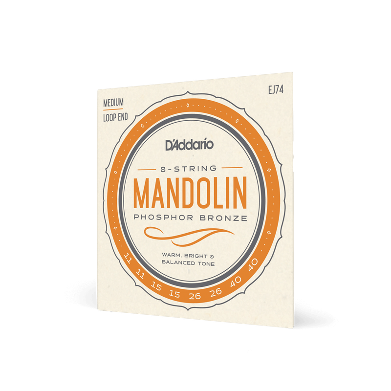 D'Addario Mandolin Strings - Mandolin Strings - Phosphor Bronze - For 8 String Mandolin - Rich, Full Tonal Spectrum - EJ74 - Medium, 11-40