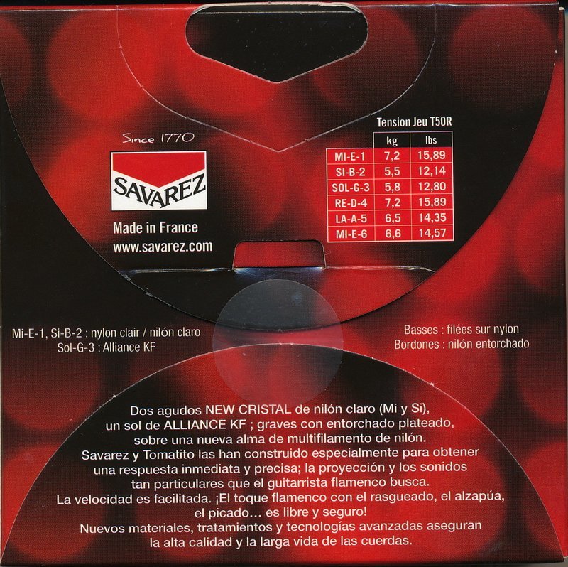 Savarez Tomatito T50R Nylon Flamenco/Classical Guitar Strings, Normal Tension