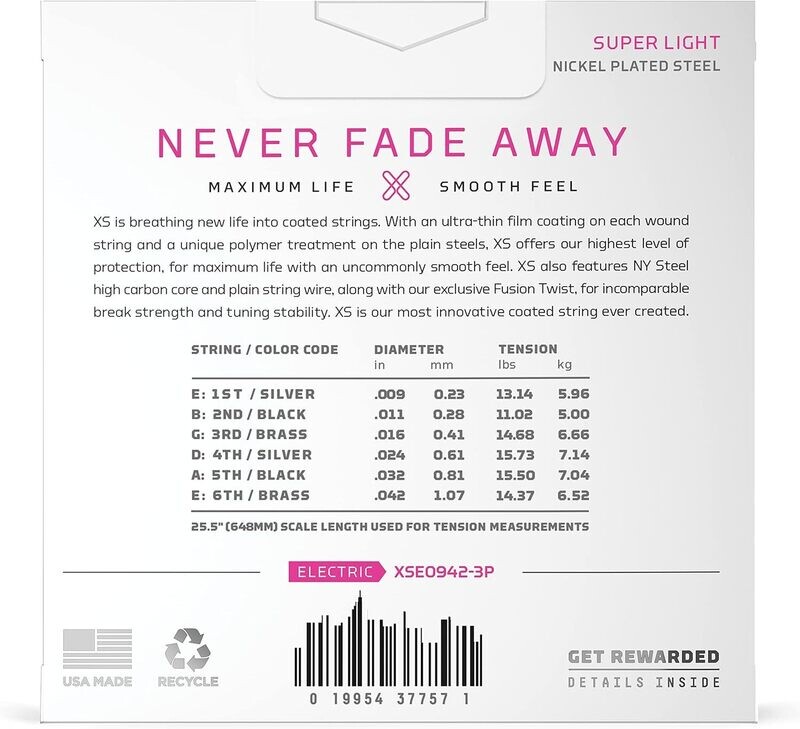 D'Addario  XS Nickel Coated Electric Guitar Strings - XSE0942-3P -  09-42 Super Light, 3-Pack