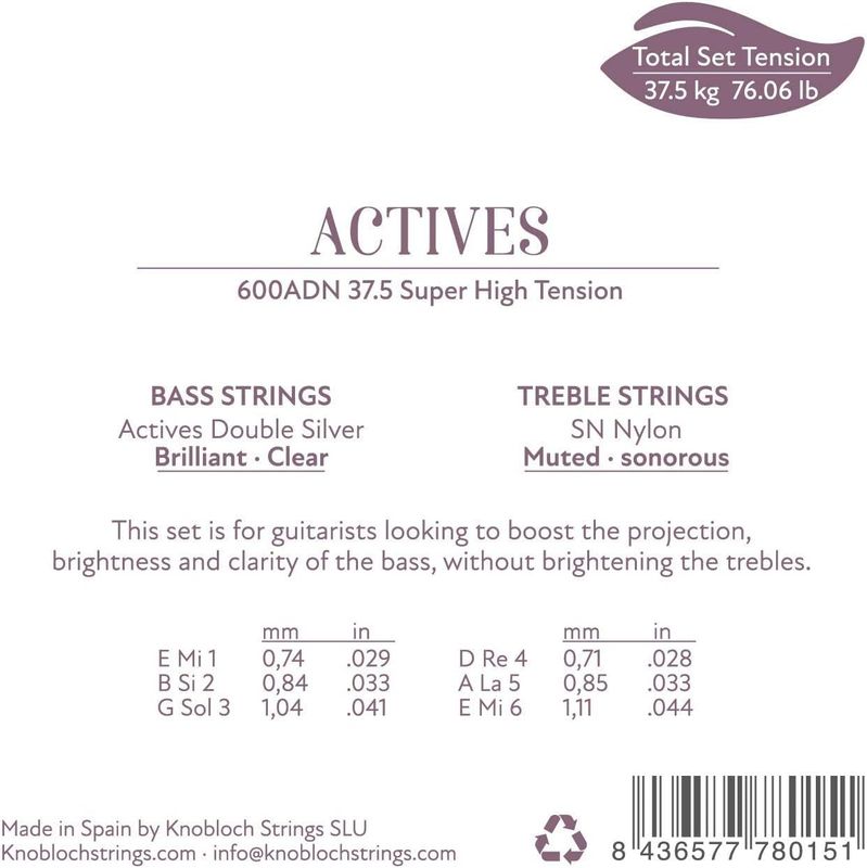 Knobloch ADN36.0 (600ADN) - Actives Classical Guitar Strings - Super High Tension