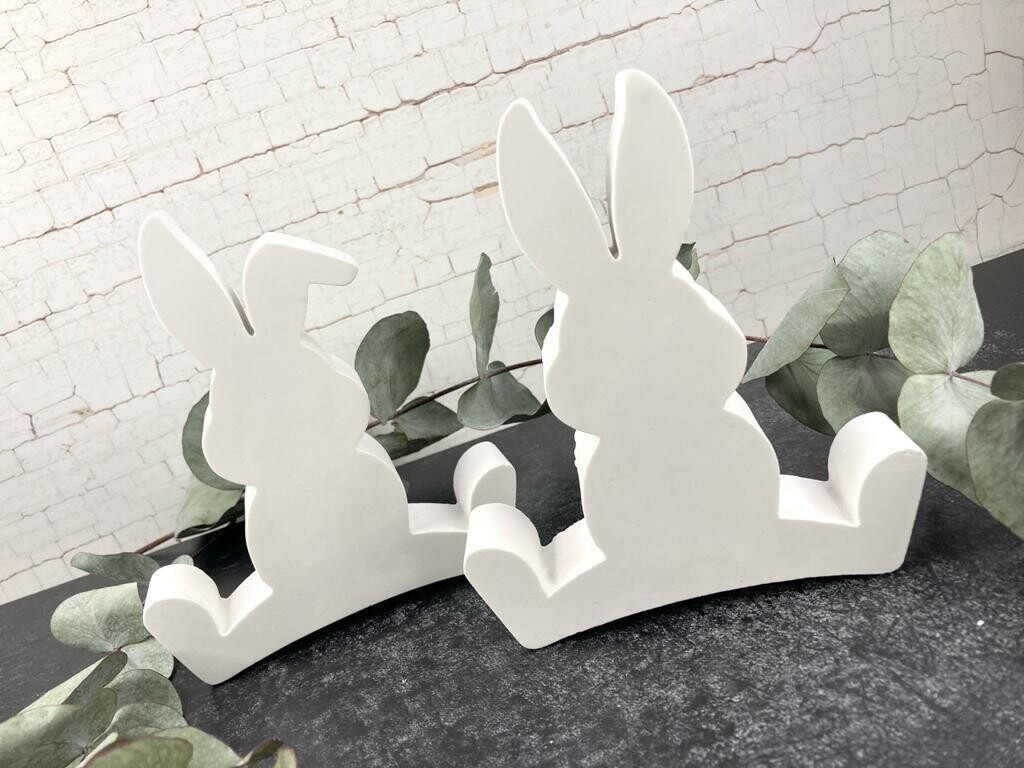 ​Silikon - Gießform - Osterhase Langohr und Knickohr im Spagat, Osterhase Langohr und Knickohr im Spagat: B1021 Knickohr klein H/B/T: 10 x 9 x 3 cm