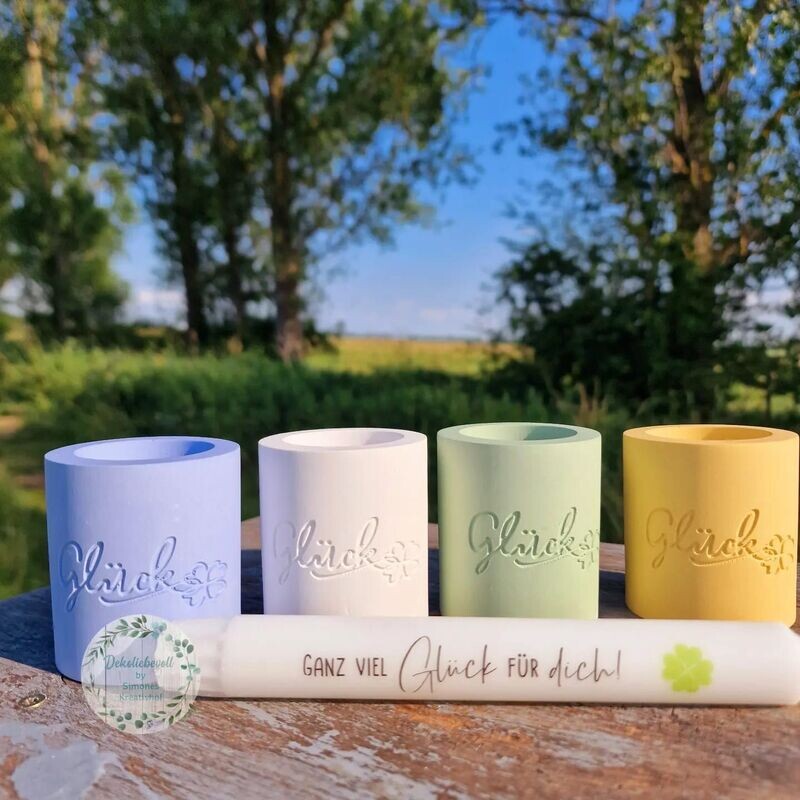 Silikon - Gießform - Kerzenhalter Silikon - Gießform - Kerzenhalter "GLÜCK" 2 in 1 für Stabkerzen und Teelicht ♥