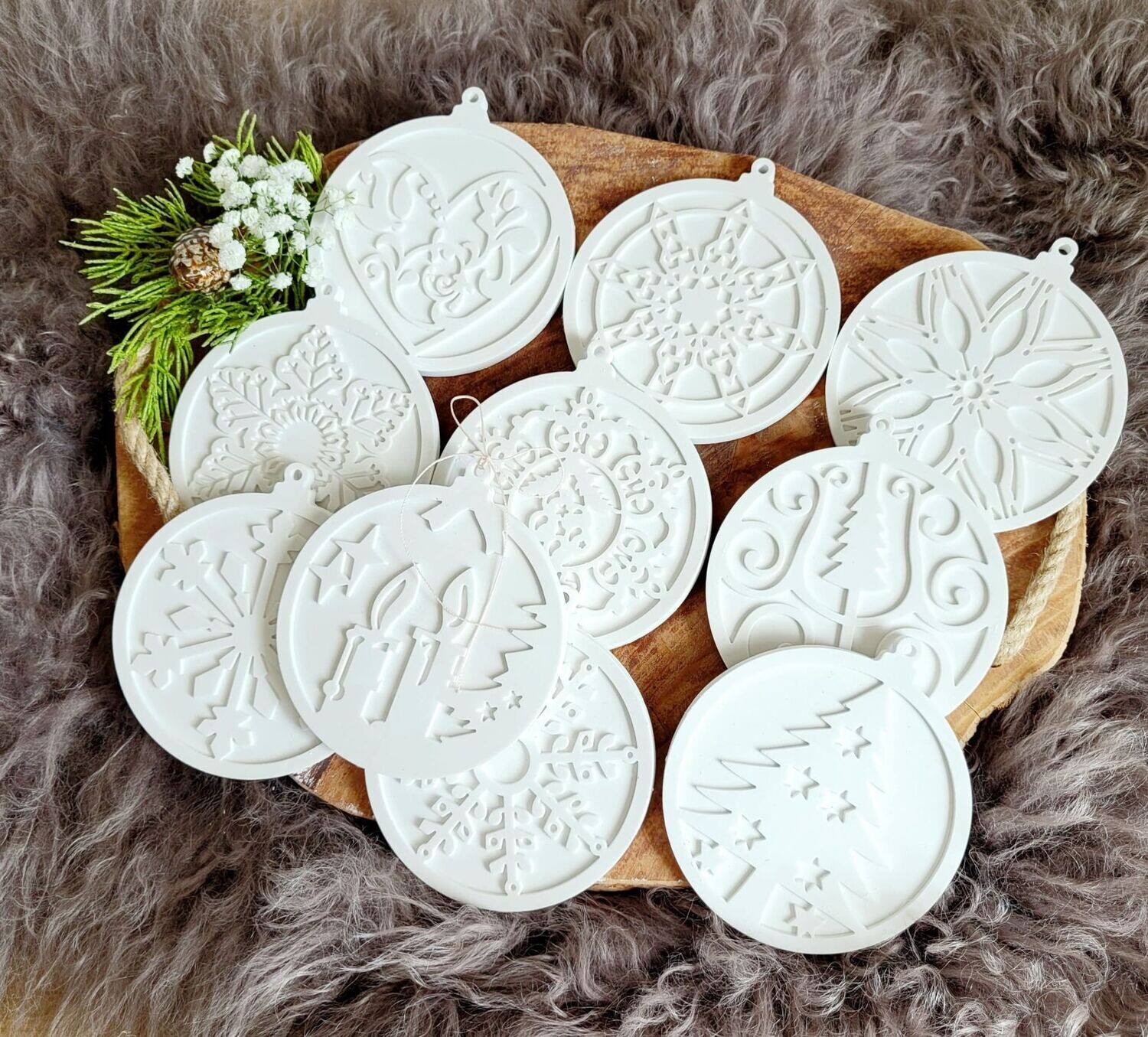 Silikon - Gießform - Anhänger – Einzeln oder 10 er – Set – Flache Weihnachtskugeln