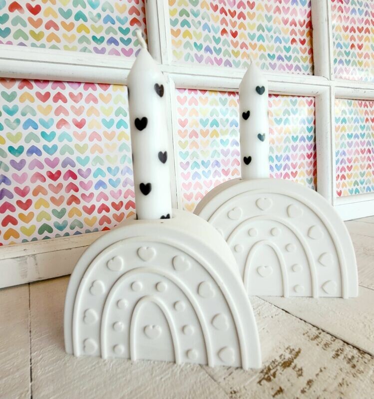 Silikon - Gießform - Silikon - Gießform -"Kerzenhalter Regenbogen mit Herzchen ♥" in 2 Größen