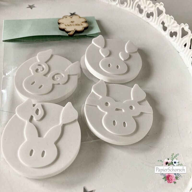 Silikon - Mehrfach - Gießform -  "1 Matte für 12 Schweinchen – Schweinegesichter♥"