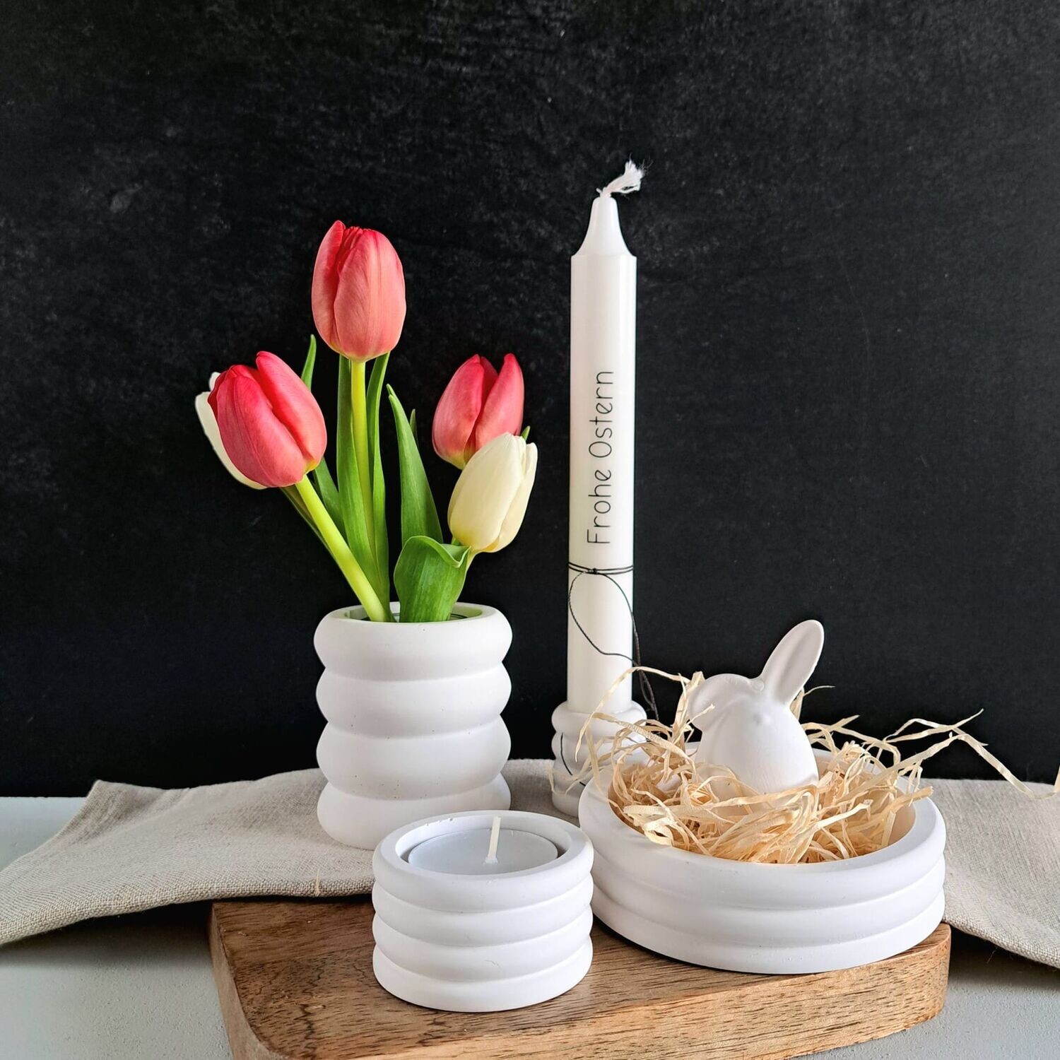 Silikon - Gießform - Stabkerzen / Teelichthalter / Vase / Schale – bauchige Ringe – 4 Varianten