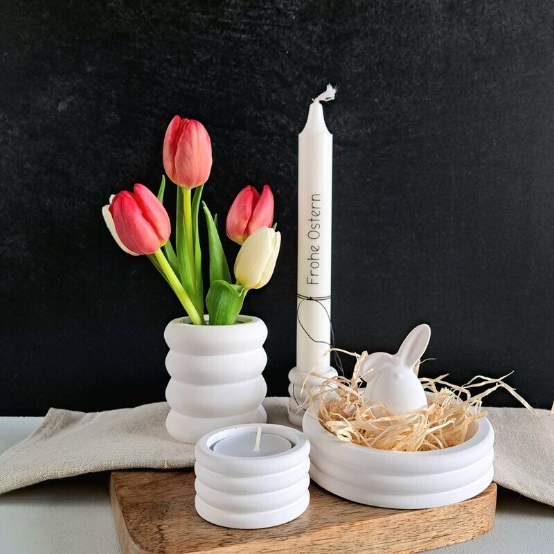 Silikon - Gießform - Stabkerzen / Teelichthalter / Vase / Schale – bauchige Ringe – 4 Varianten