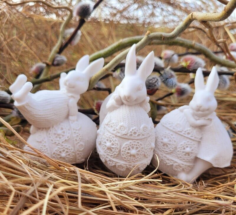 Silikon - Gießform - Hase auf Ei im Strickkleid Silikon - Gießform - Hase auf Ei im Strickkleid