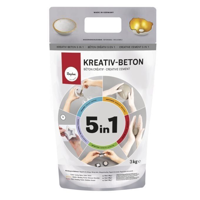 RAYHER - Gießpulver Kreativbeton 5 in 1- Steingrau- -1kg/3kg