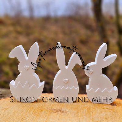 Silikon - Gießform - Kleine Osterhasen im Osterei mit Herz – Multiform