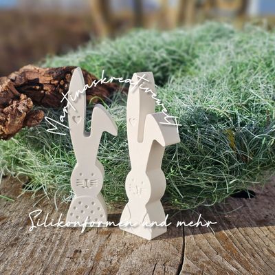 Silikon - Gießform -  Osterhasen Paar mit Knickohr und Herz
