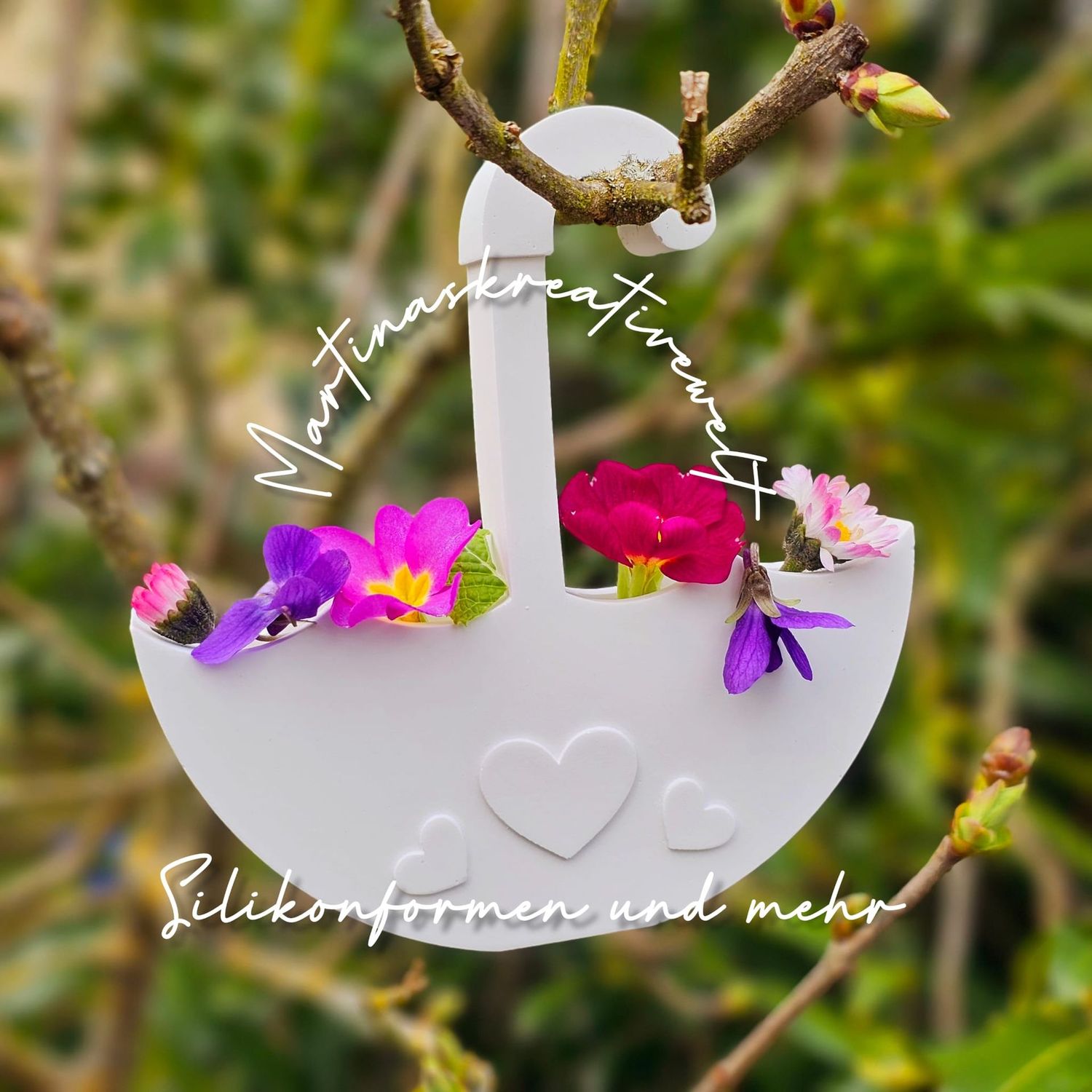 Silikon - Gießform - Regenschirm zum hängen mit Blumenfach