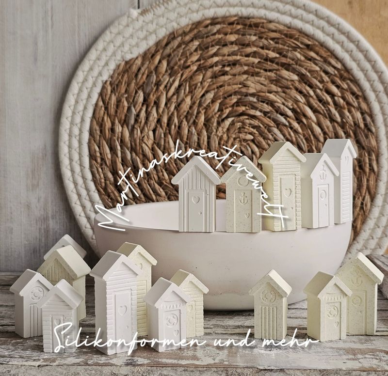 Silikonform - Gießform - Matte Mini Beachhäuser im 8er Set Silikonform - Gießform - Matte Mini Beachhäuser im 8er Set