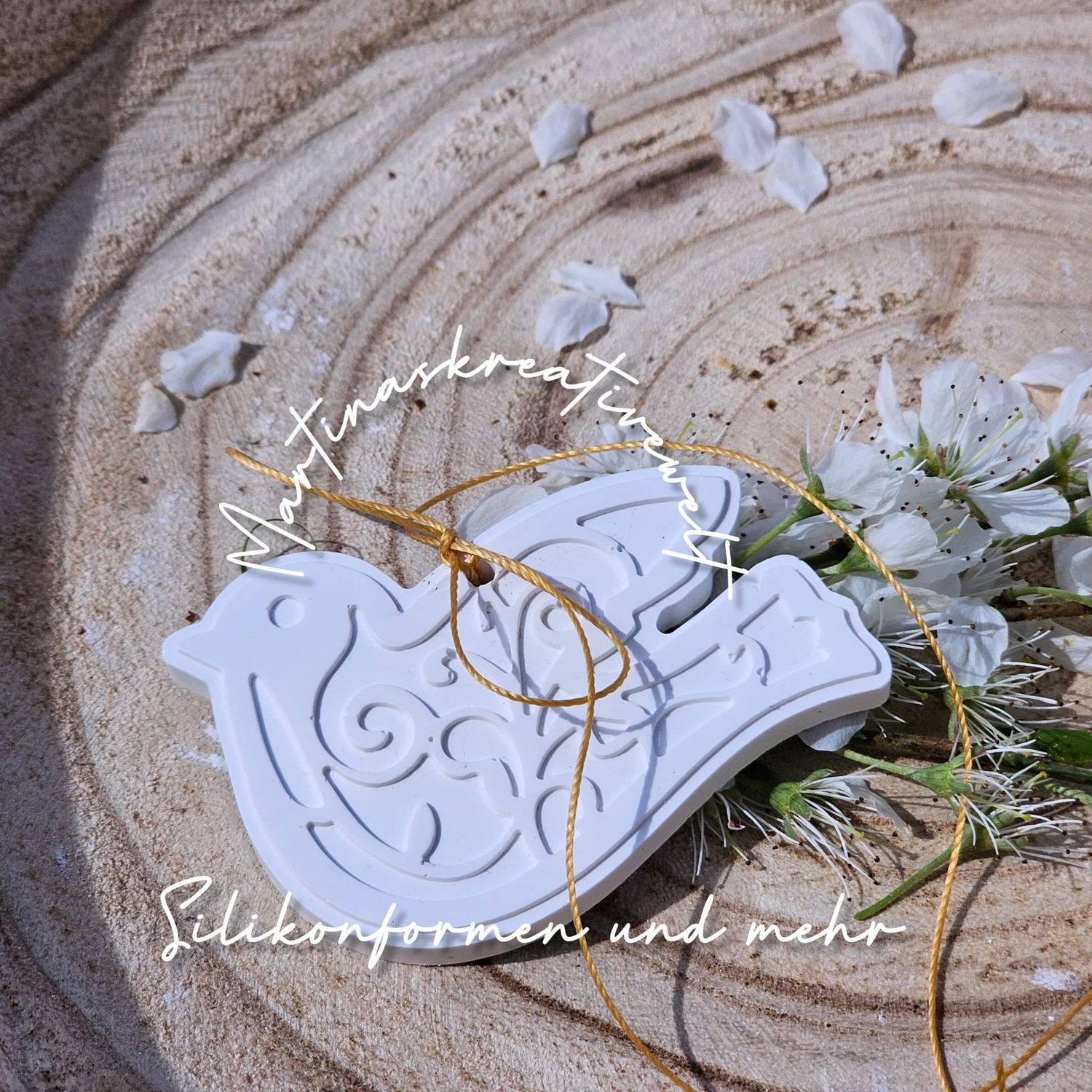 Silikon - Gießform - Anhänger Mini “Vogel mit Ornamenten” im 4er Set