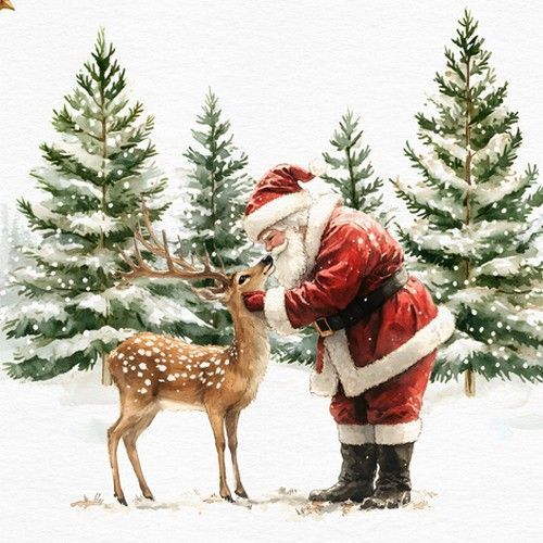 Serviette♥Waldgeflüster Santa mit Hirsch ♥