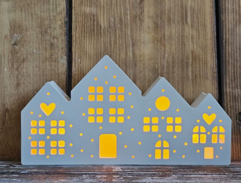 Silikonform – Gießform - Lichthäuserreihe mit Herz 2teilige Form Silikonform – Gießform - Lichthäuserreihe mit Herz 2teilige Form