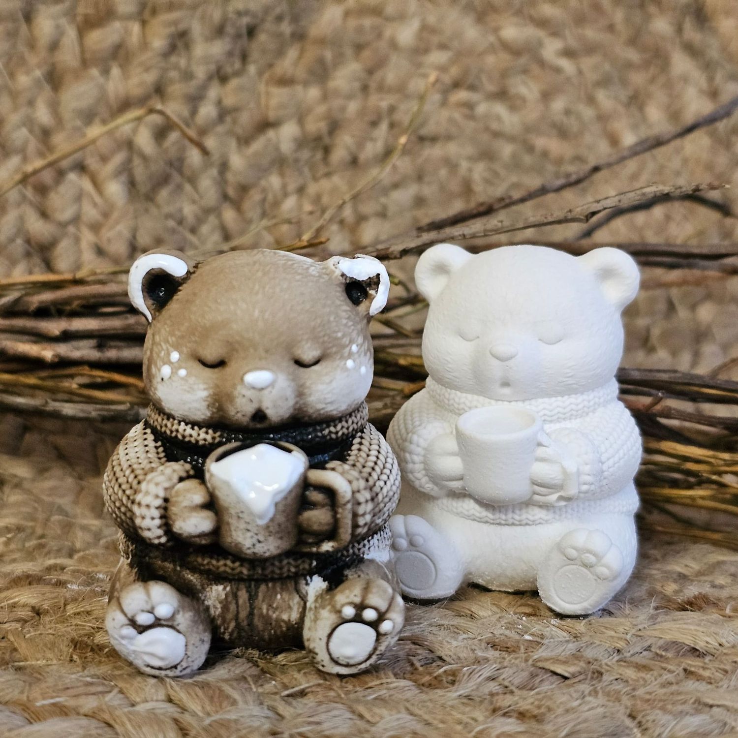 Silikonform Mini Teddybär mit Tee/Herbst / Weihnachten/Gießform