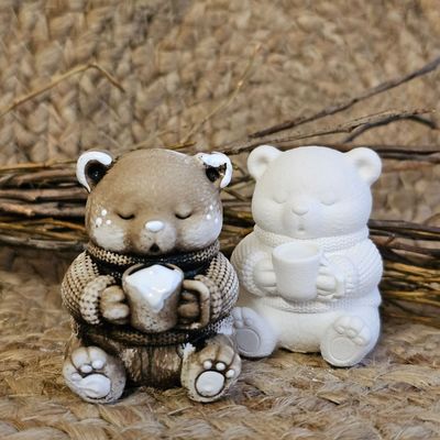 Silikonform Mini Teddybär mit Tee/Herbst / Weihnachten/Gießform