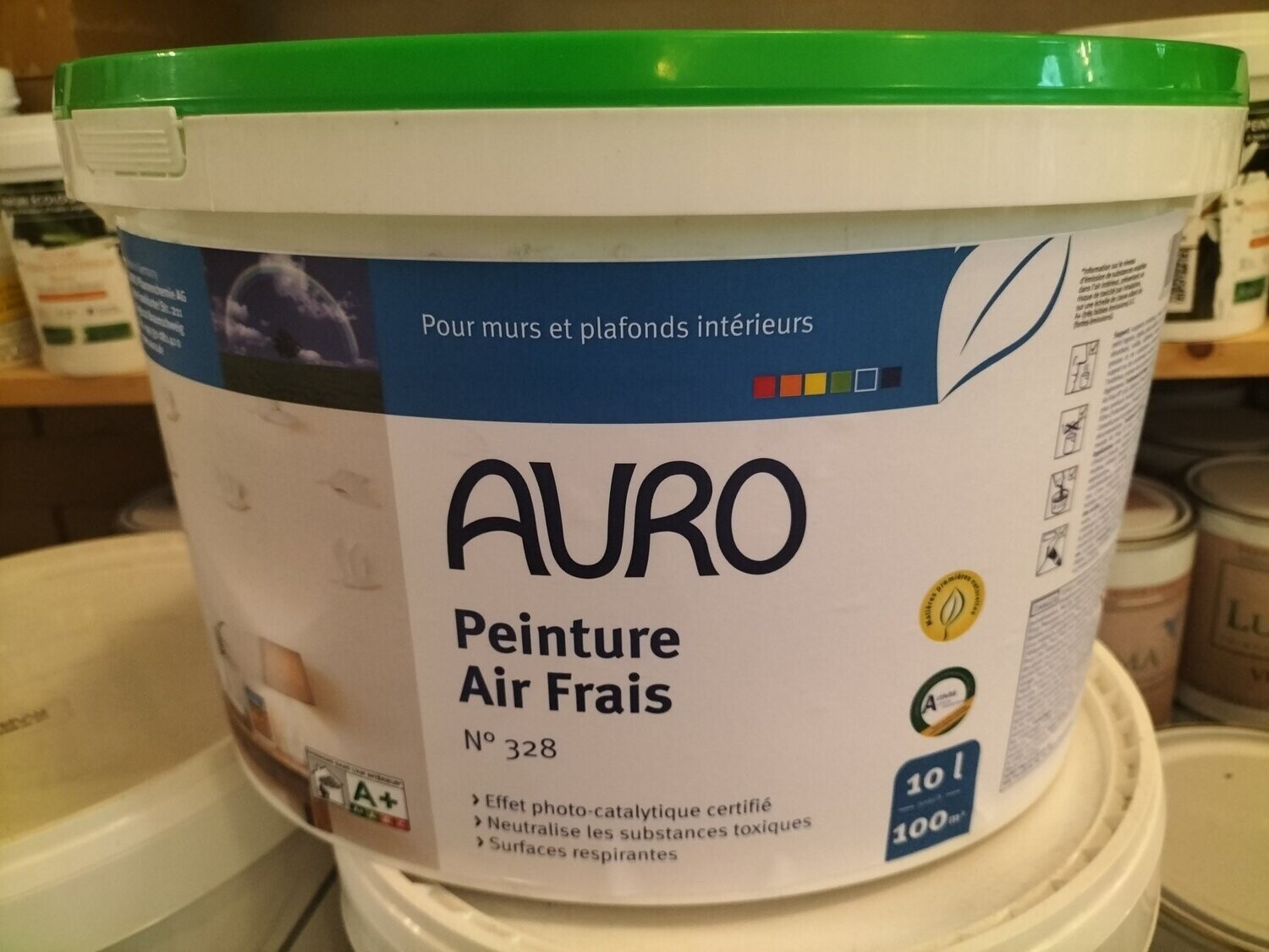 AURO N° 328 peinture air-frais murs et plafond int 10L pour 100m² en 1 couche