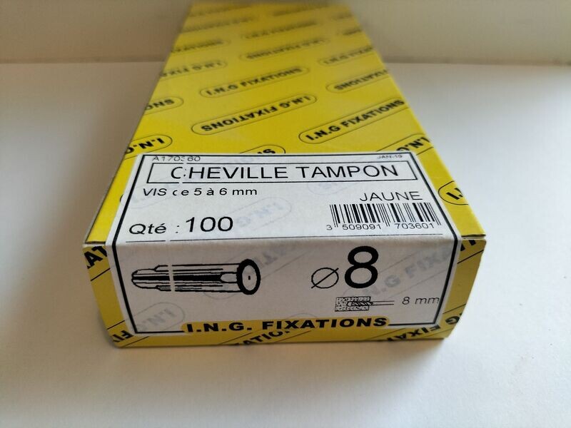 Cheville Tampon Diam 8 pour vis 5 ou 6 mm